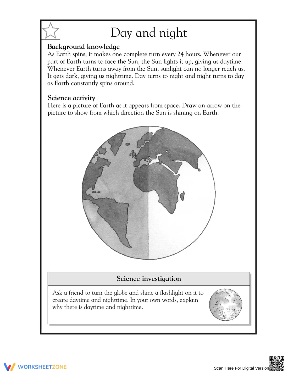 Essential Day and Night Worksheet | Grade 4 Science - Page 1