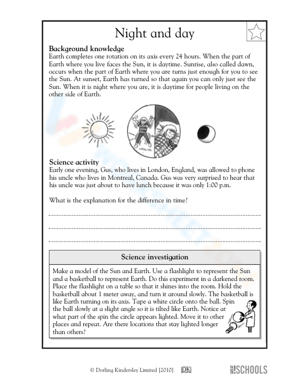 Grade 5 Earth Rotation — Printable No-Prep Worksheet - Page 1