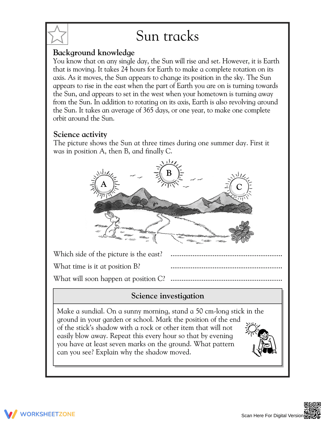 Essential Sun Tracks & Earth Rotation Worksheet | Grade 5 - Page 1