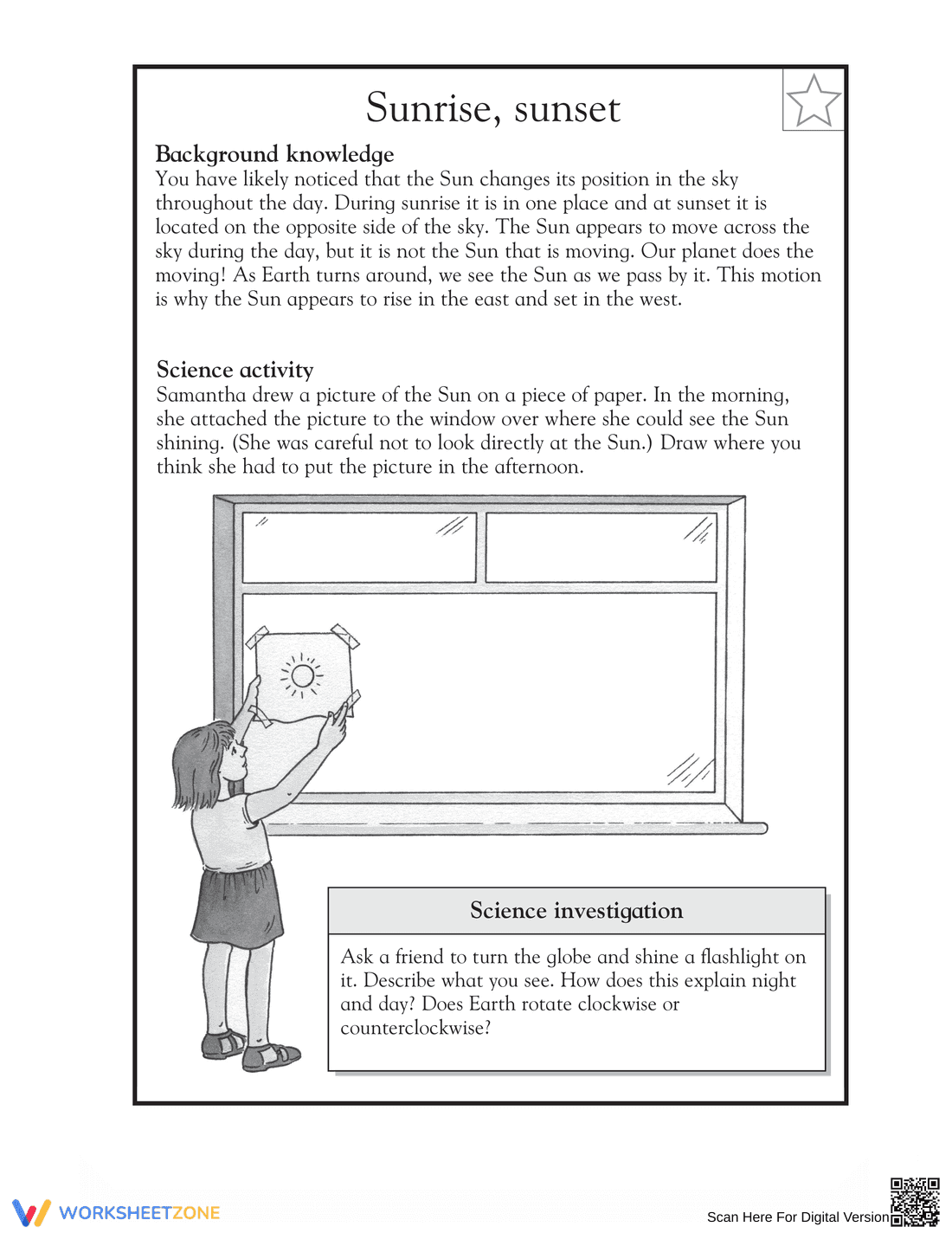 Essential Sunrise and Sunset Science Worksheet | Grade 3-4 - Page 1