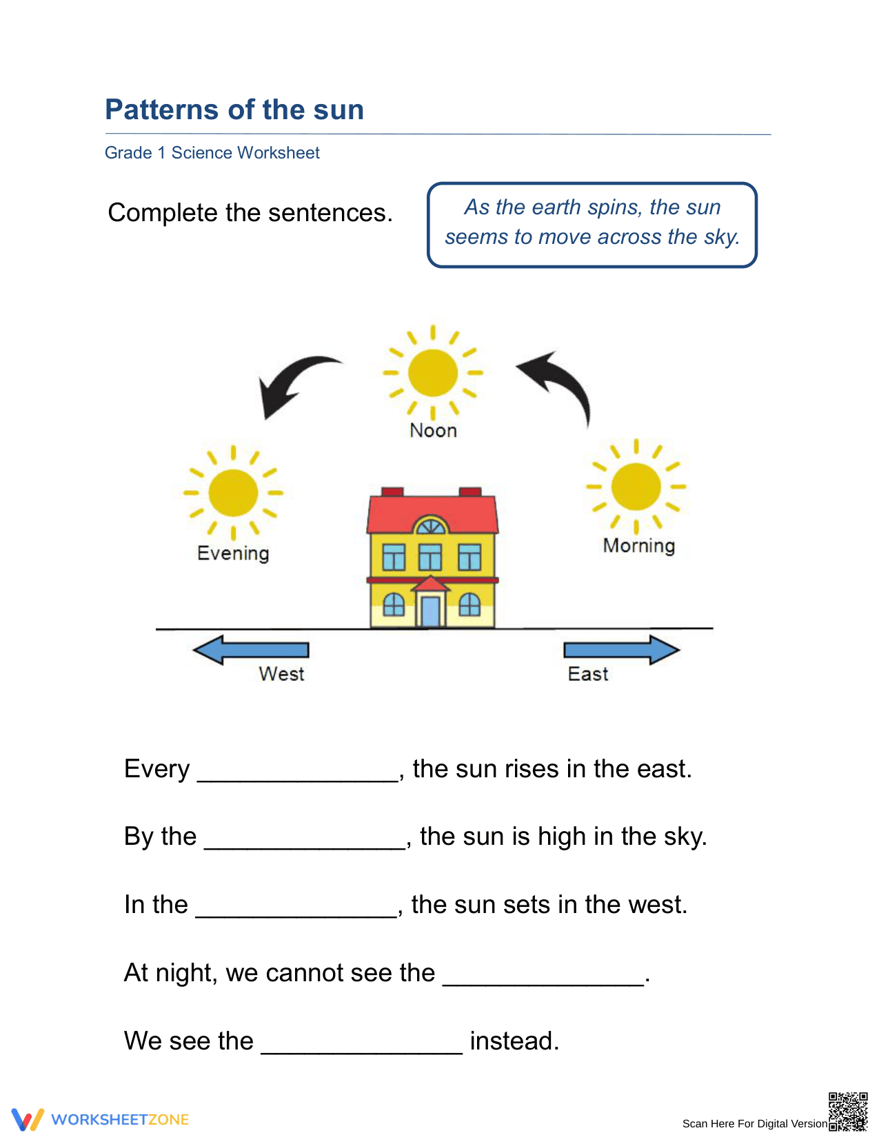 Patterns of the Sun Worksheet | Grade 1 Essential Science - Page 1