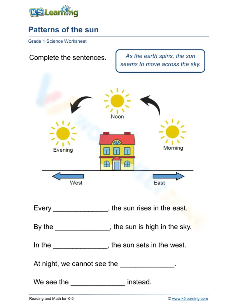 Patterns of the Sun Worksheet | Grade 1 Essential Science - Page 1