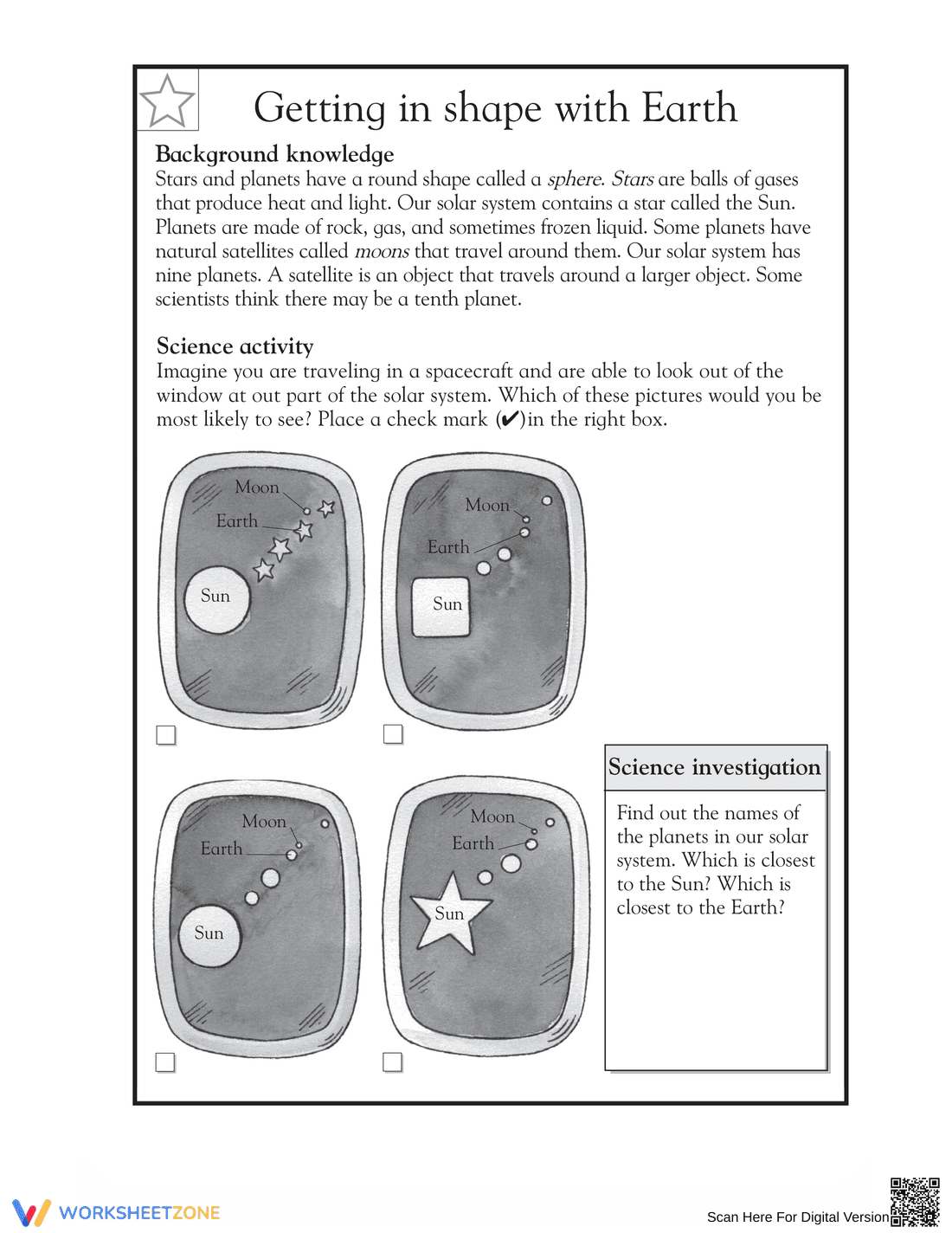 Space’s True Shapes Worksheet | Essential Grade 3 Science - Page 1