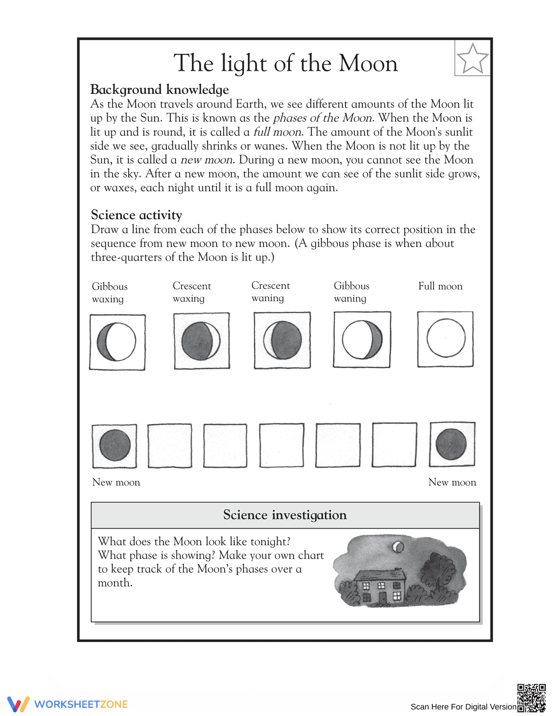 Phases of the Moon Essential Science Worksheet | Grade 3 - Page 1