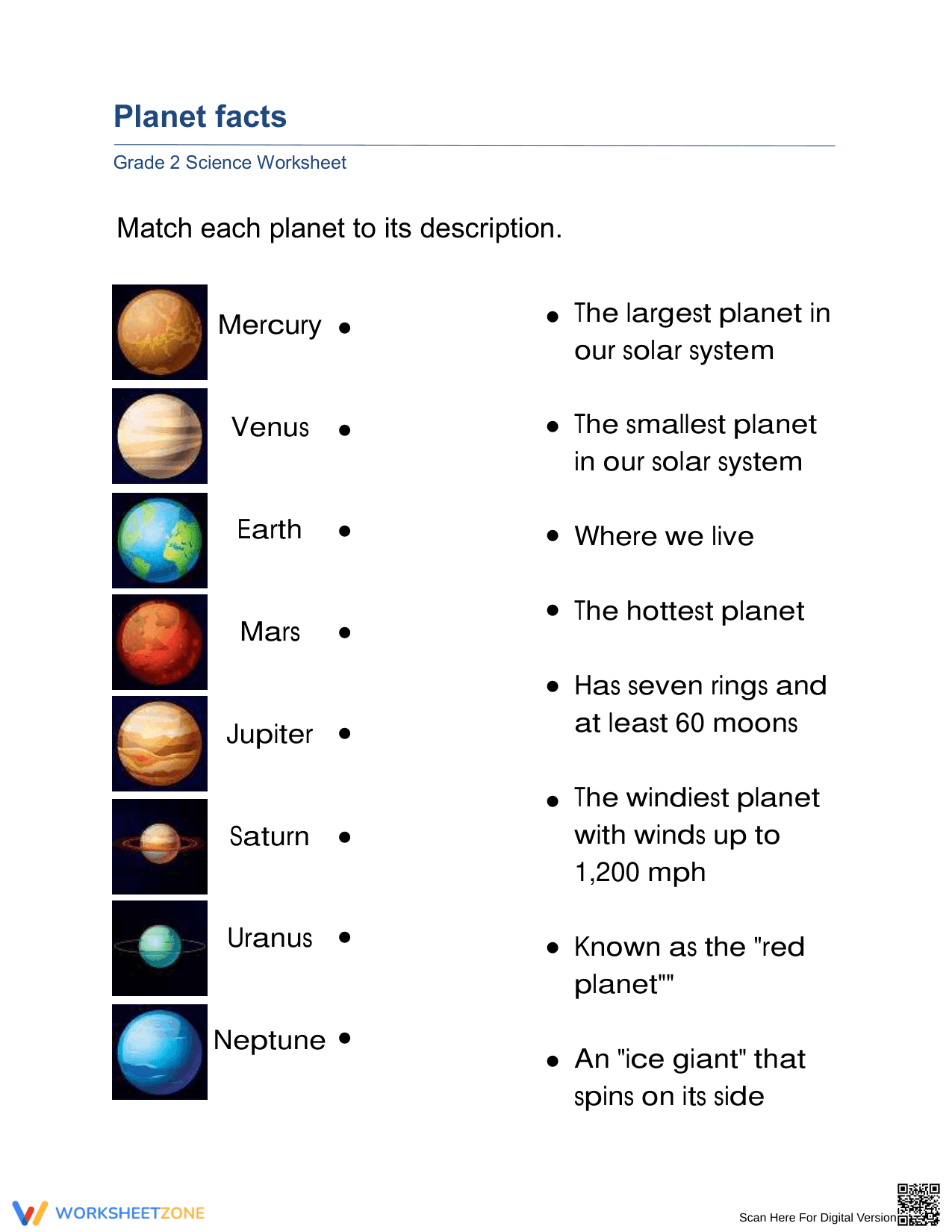Essential Planet Facts Worksheet | Grade 2 Science - Page 1