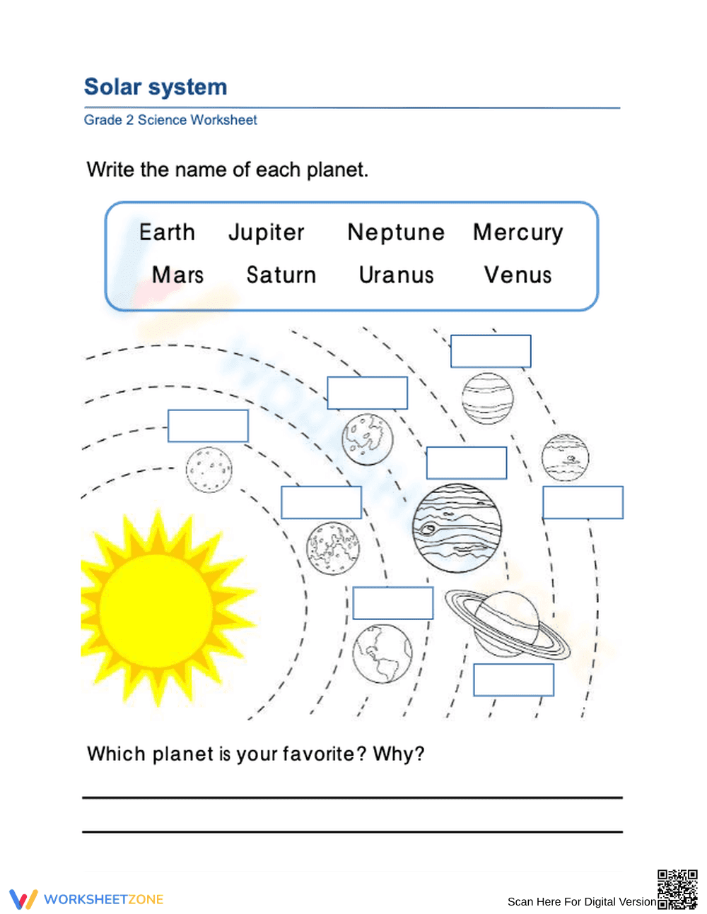 Essential Solar System Worksheet | Grade 2 Science - Page 1