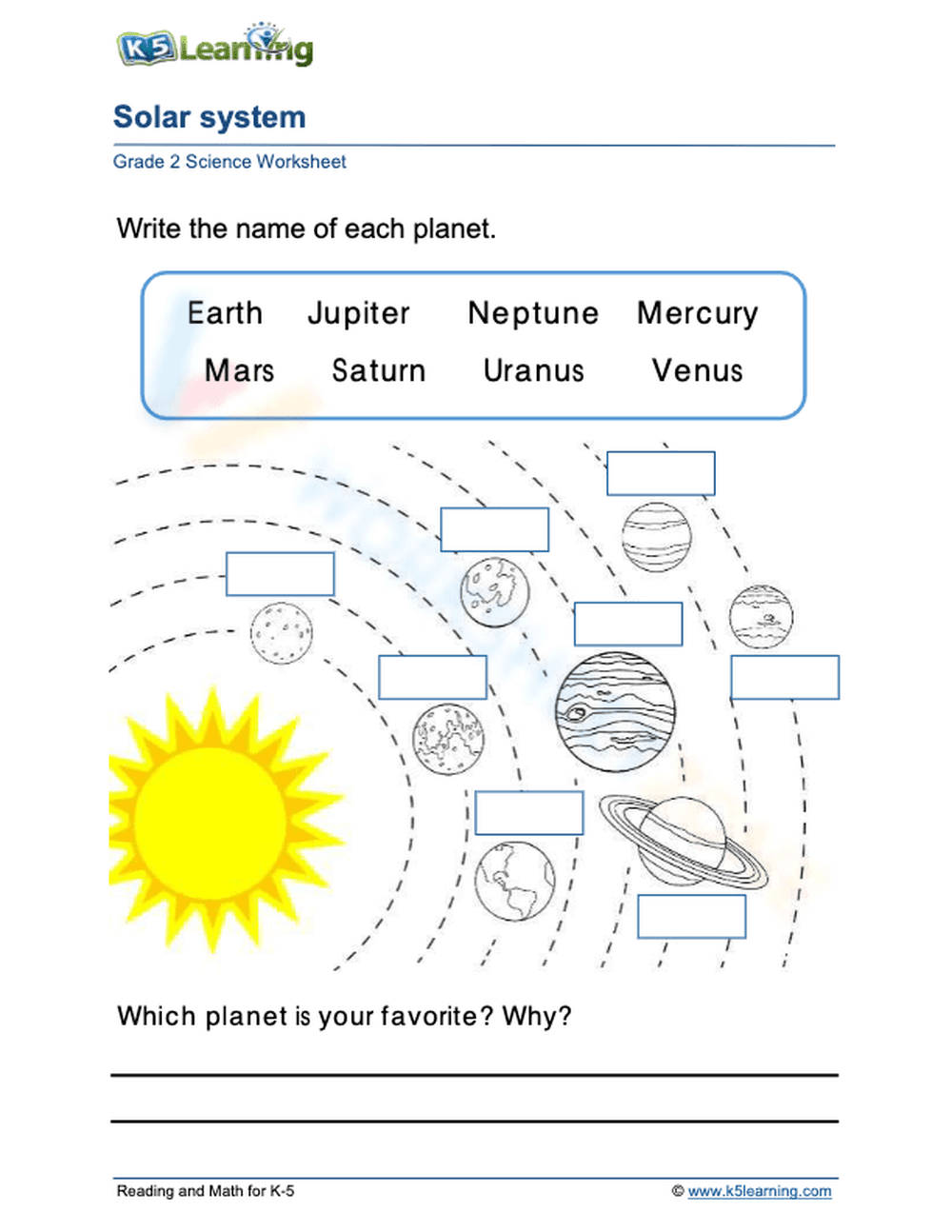 Essential Solar System Worksheet | Grade 2 Science - Page 1