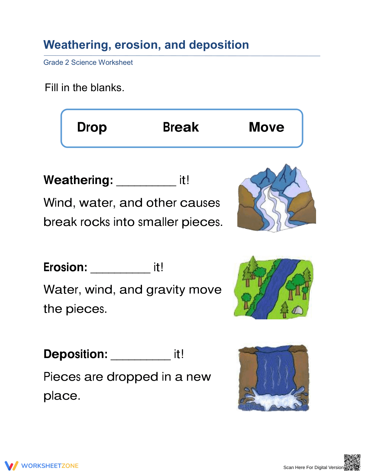 Printable Grade 2 Weathering Erosion & Deposition Worksheet - Page 1
