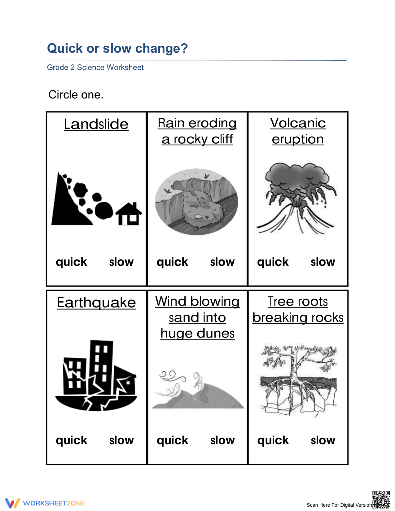 Grade 2 Earth Changes — Printable No-Prep Worksheet - Page 1