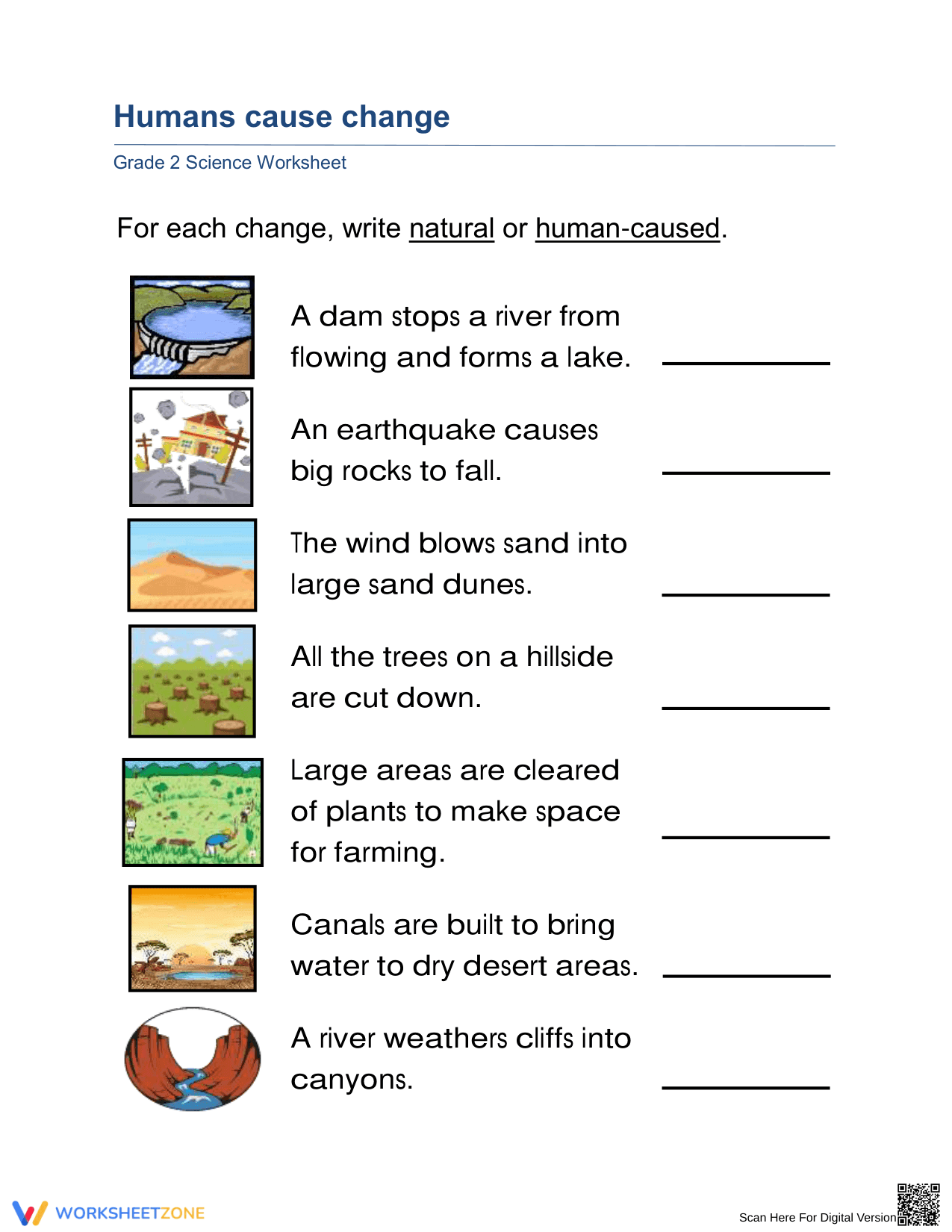 Humans Cause Change: Essential Grade 2 Science Worksheet - Page 1