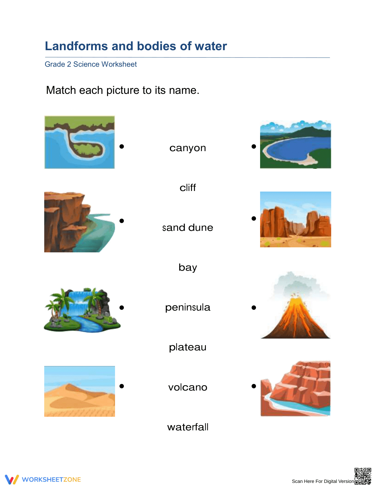 Printable Landforms & Bodies of Water Worksheet | Grade 2 - Page 1