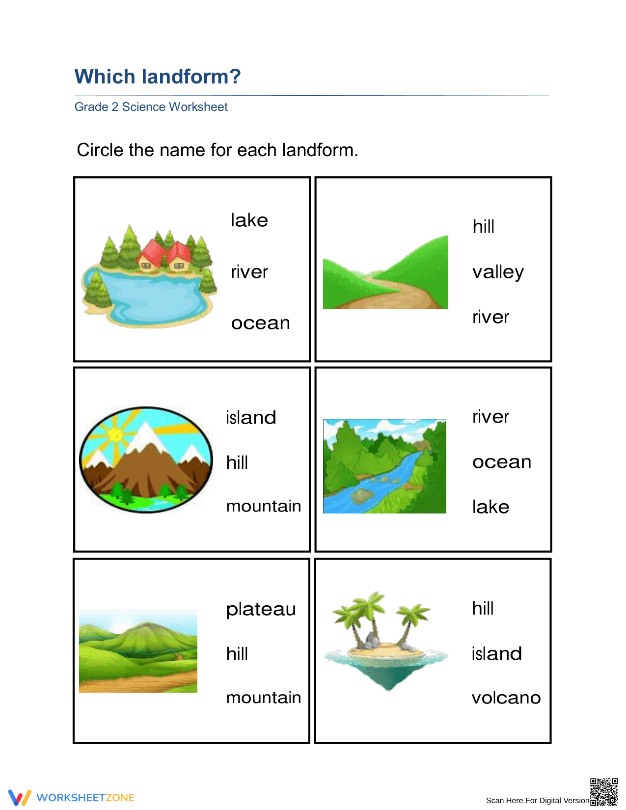Essential Grade 2 Landforms Worksheet | Printable Science - Page 1