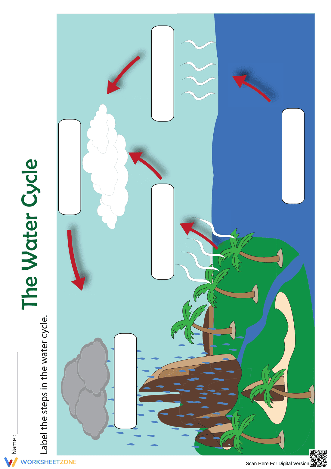 Essential Water Cycle Labeling Worksheet | Grade 3-4 - Page 1