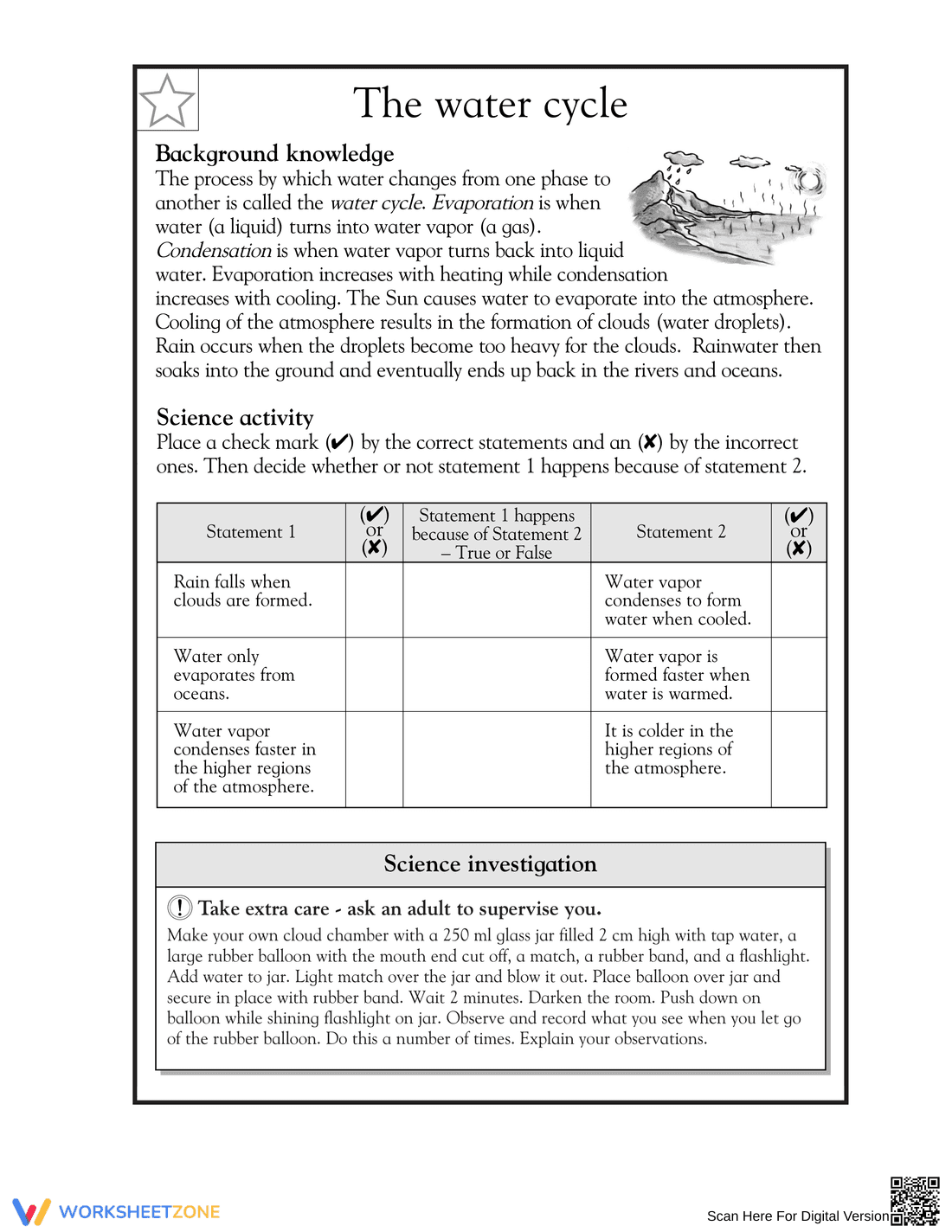 Exploring the Water Cycle – Science Worksheet for Kids - Page 1