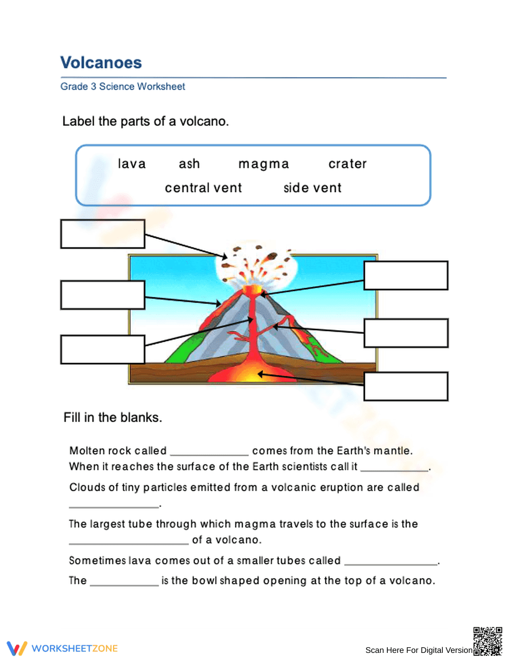 Printable Grade 3 Volcanoes Science Worksheet | Ready to Use - Page 1