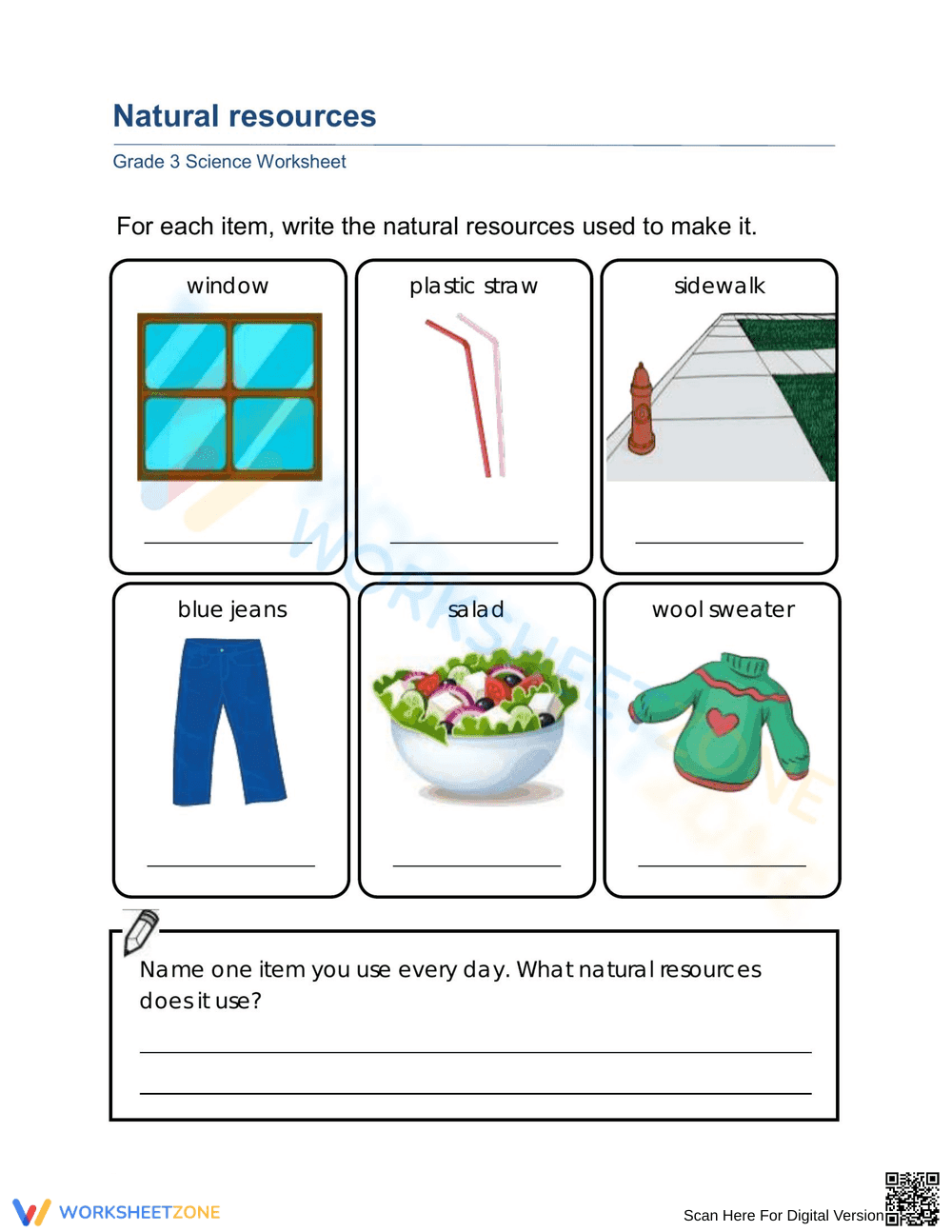 Natural Resources Worksheet: Grade 3 Essential Science - Page 1