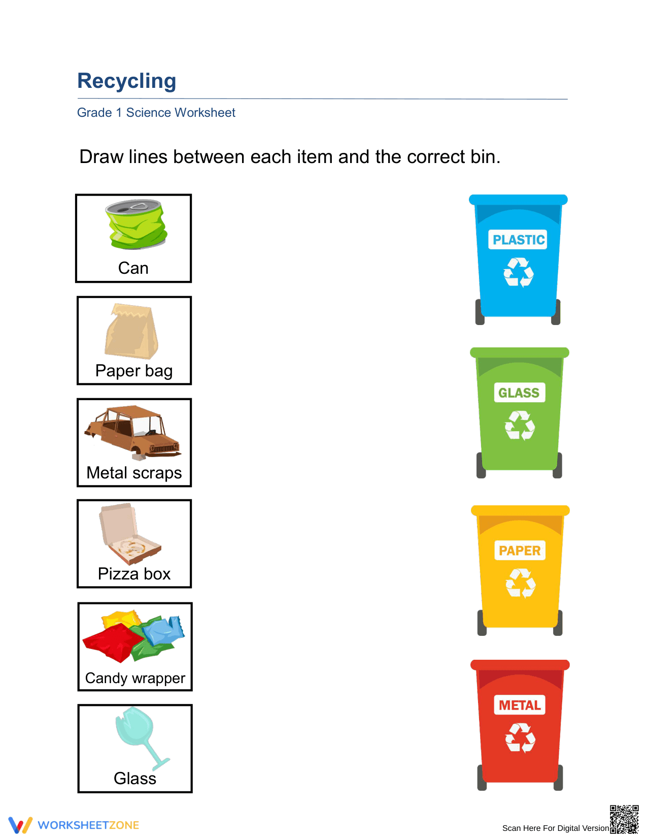 Essential Recycling Sort Worksheet for Grade 1 Science - Page 1