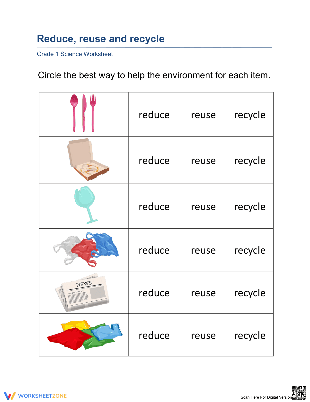 Essential 3 Rs Worksheet | Grade 1 Science - Page 1