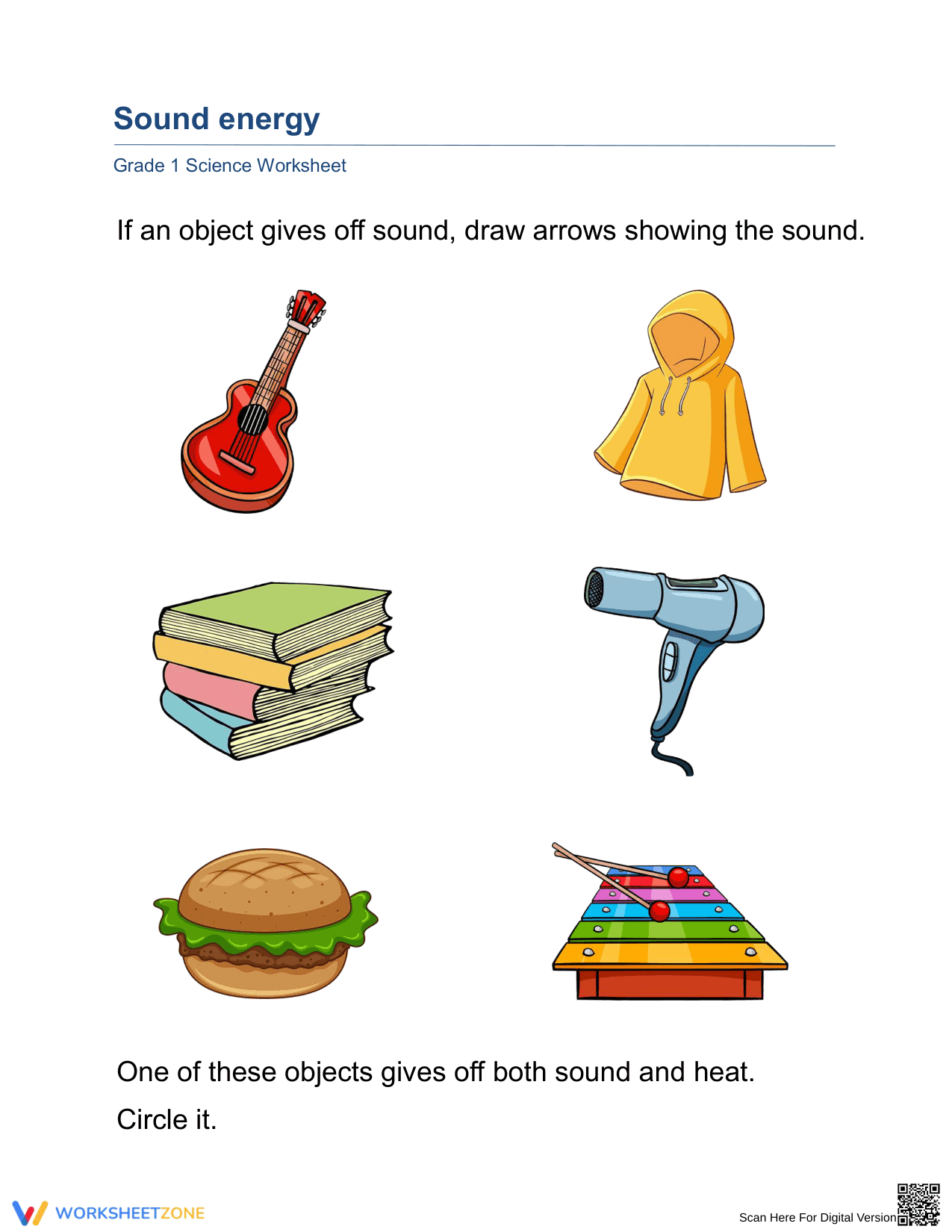 Grade 1 Sound Energy — Printable No-Prep Worksheet - Page 1