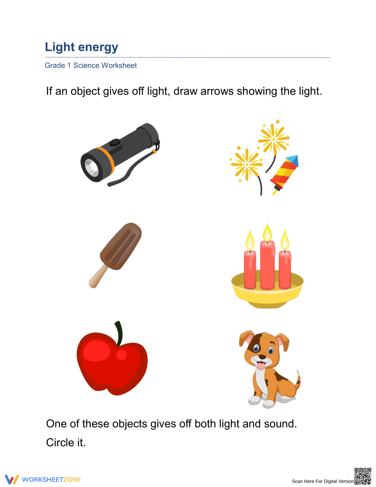 Grade 1 Light Energy — Printable No-Prep Worksheet - Page 1