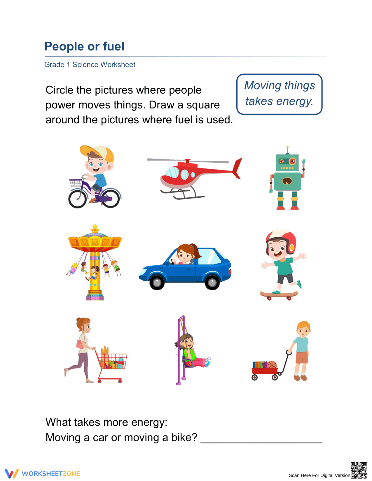 Grade 1 Energy Sources — Printable No-Prep Worksheet - Page 1