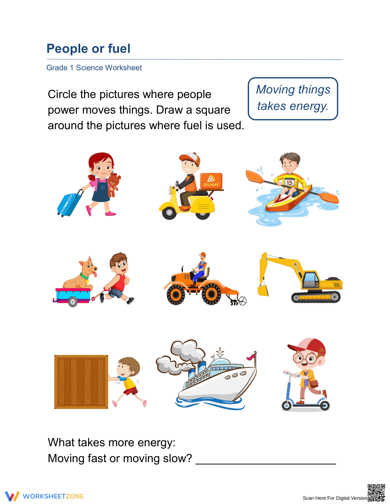 Grade 1 Energy Source — Printable No-Prep Worksheet - Page 1