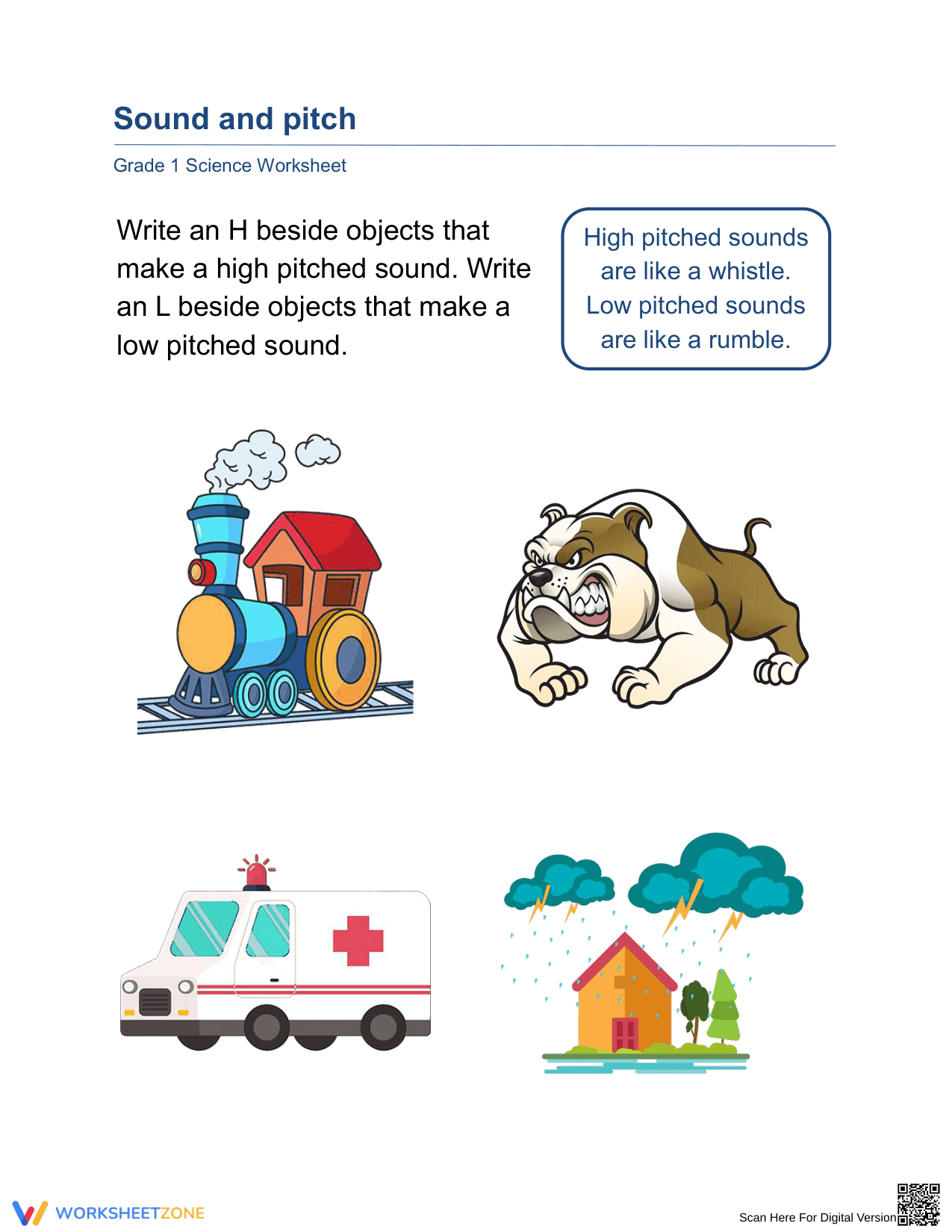 Printable Pitch Identification Worksheet | Grade 1 Science - Page 1