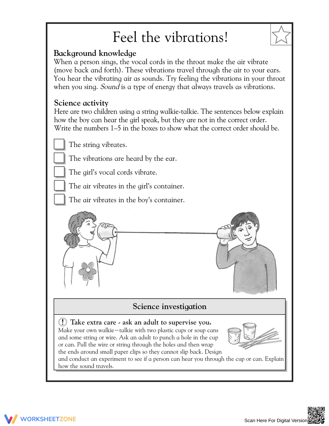 Grade 3 Sound Vibrations — Printable No-Prep Worksheet - Page 1