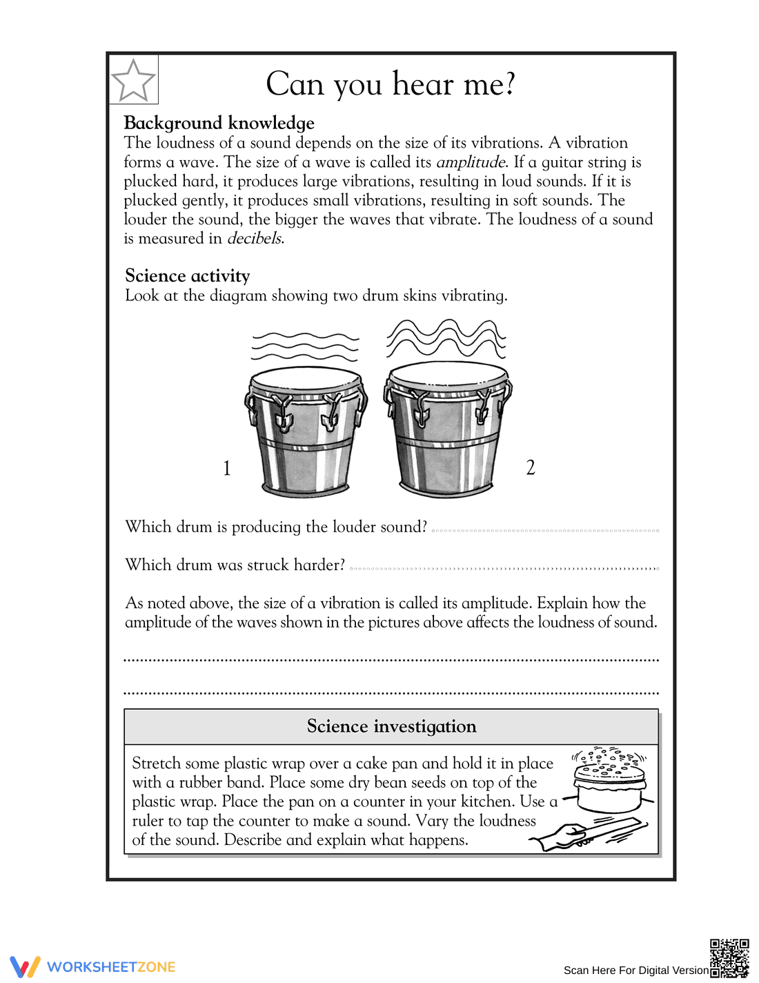 Grade 5 Sound Wave Amplitude — Printable No-Prep Worksheet - Page 1