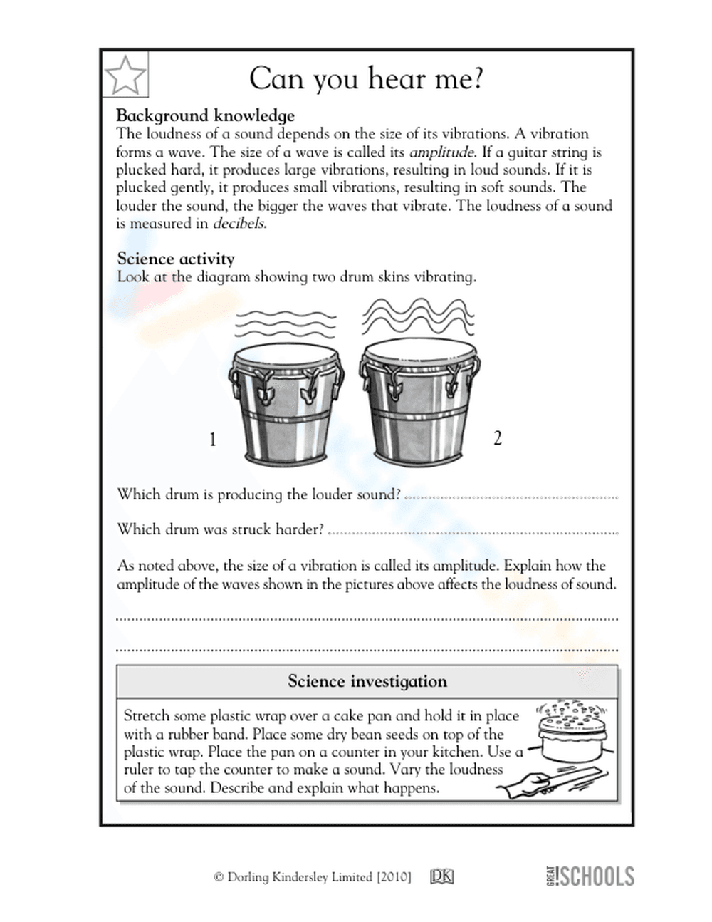 Grade 5 Sound Wave Amplitude — Printable No-Prep Worksheet - Page 1