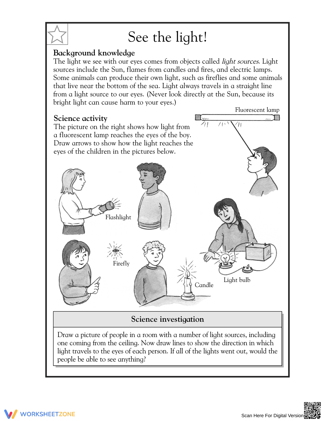 Grade 4 Light Sources — Printable No-Prep Worksheet - Page 1
