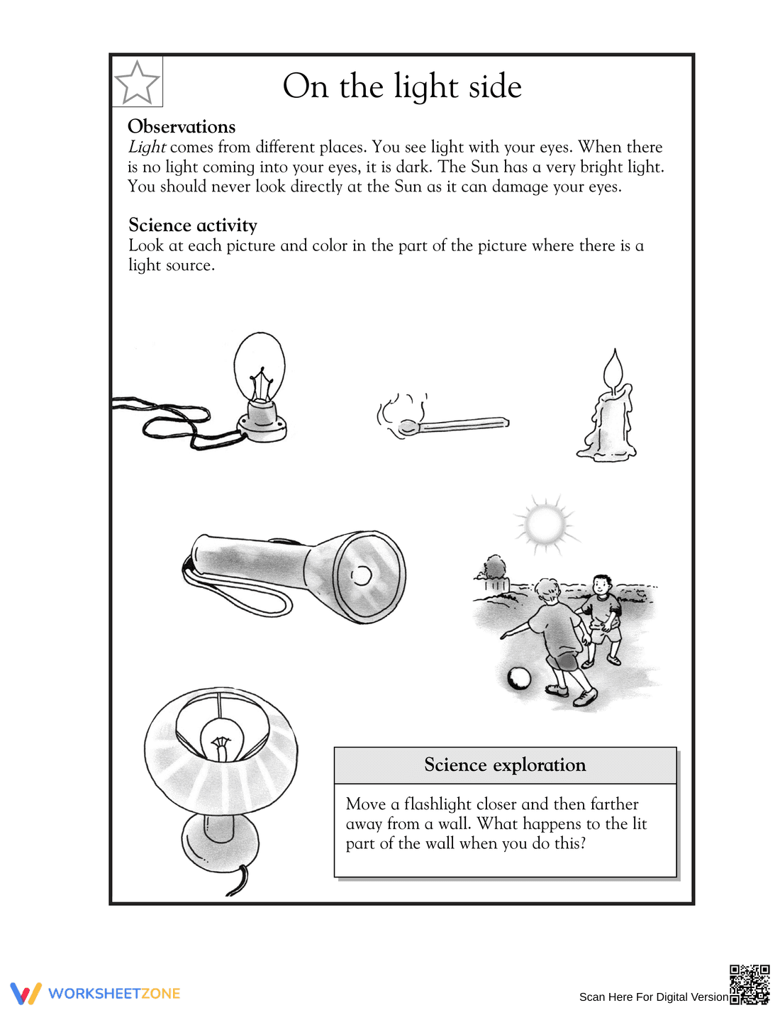 Grade 1 Light Sources — Printable No-Prep Worksheet - Page 1