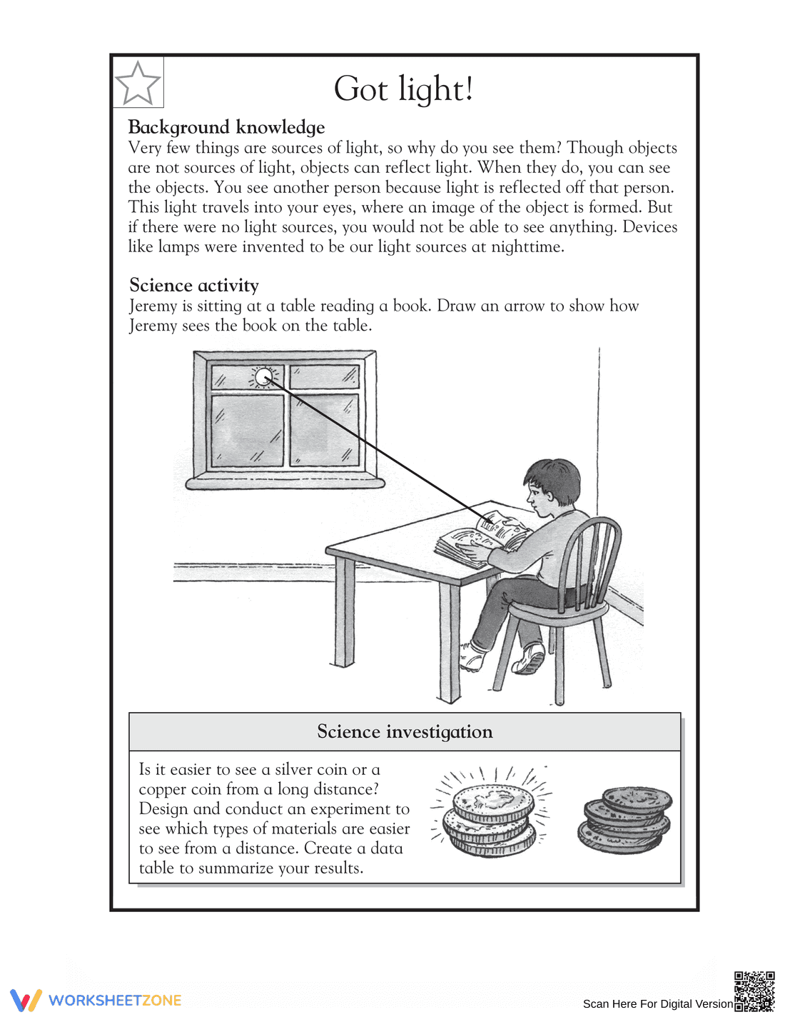 Essential Light Reflection Worksheet | Grade 4 Science - Page 1