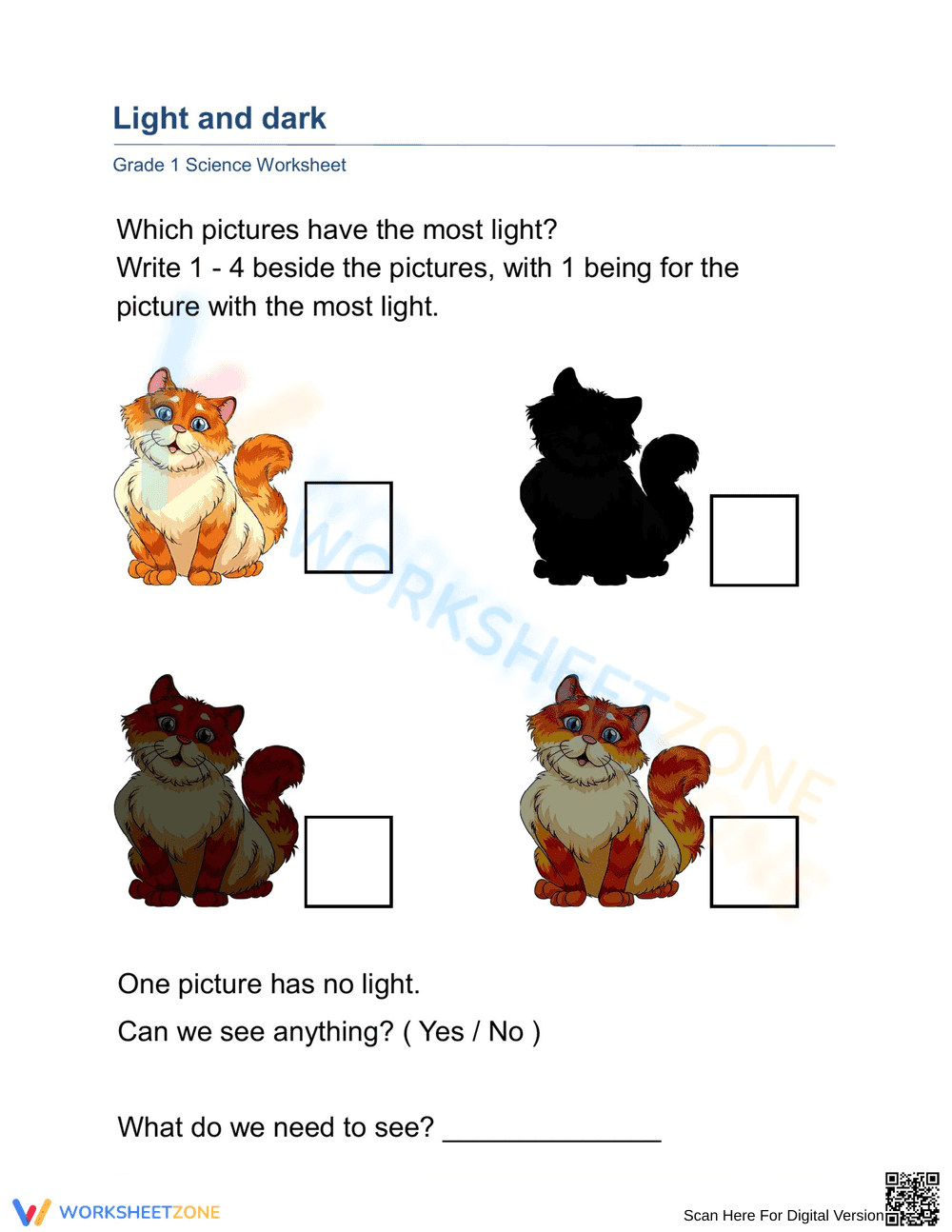 Grade 1 Science: Light — Printable No-Prep Worksheet - Page 1