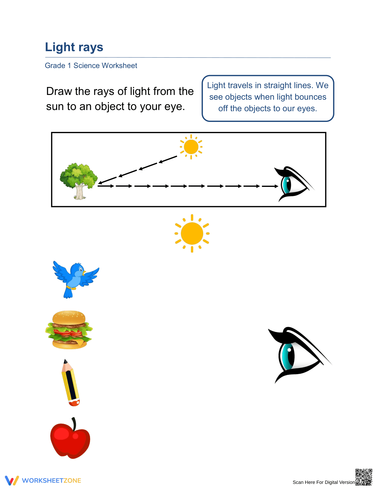 Grade 1 Light Travel — Printable No-Prep Worksheet - Page 1