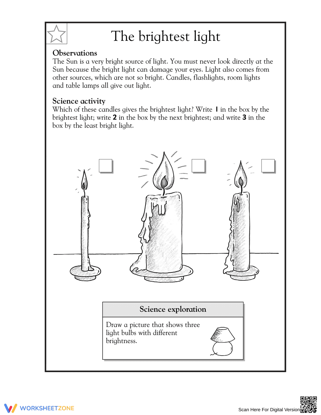 Printable Light Brightness Worksheet | Grade 1 Science - Page 1