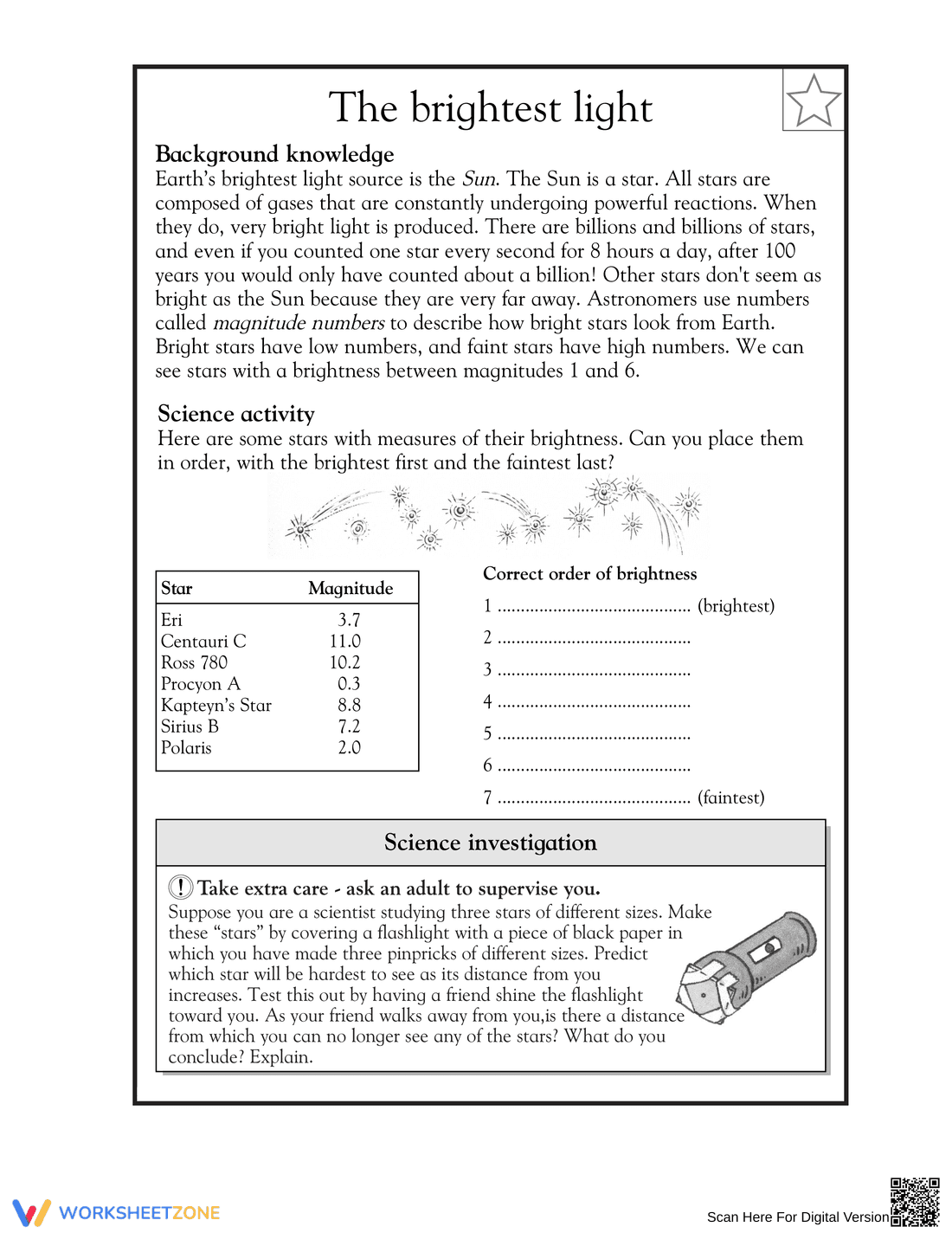 Grade 3 Star Brightness — Printable No-Prep Worksheet - Page 1