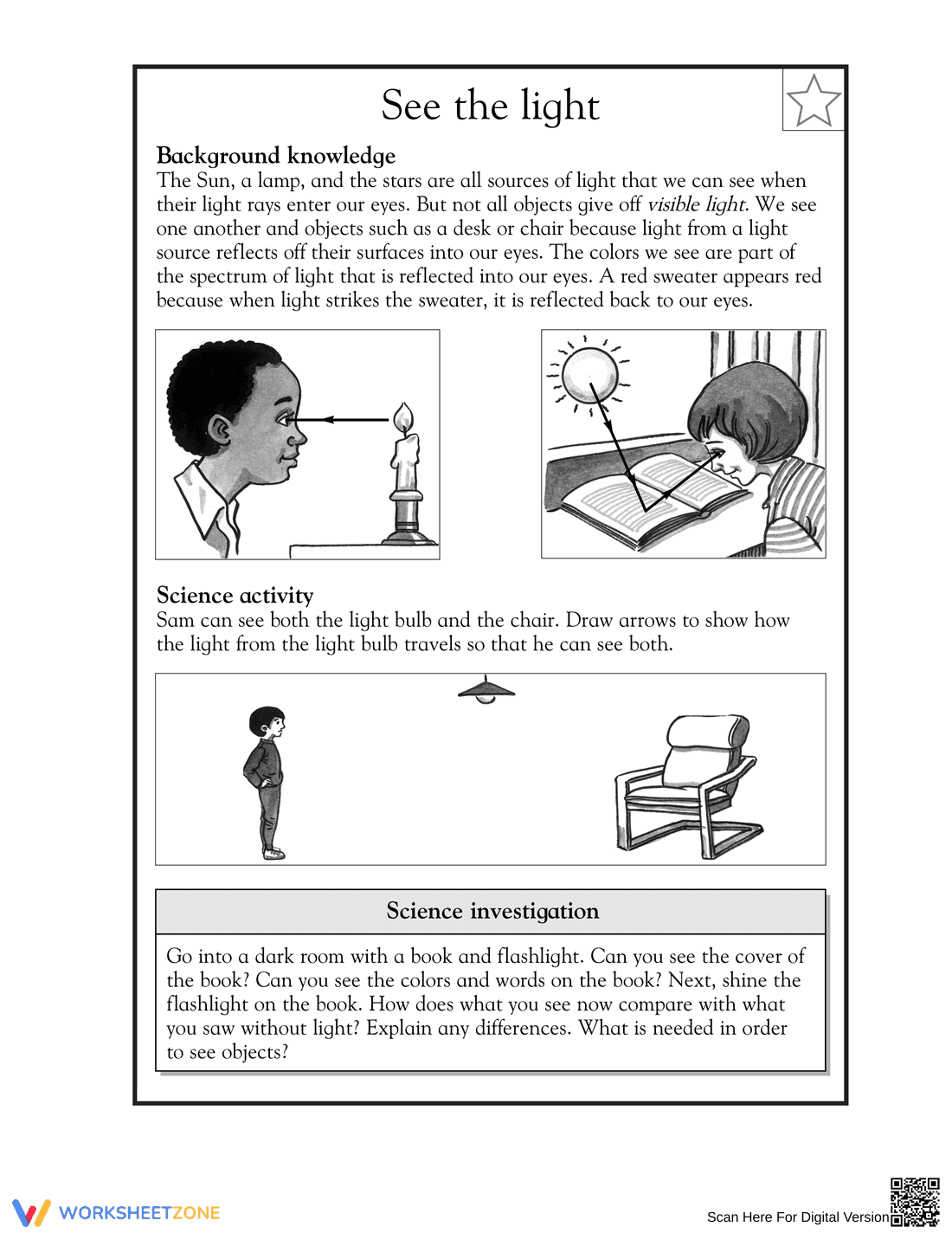 Grade 5 Science: Light & Vision - Printable Worksheet - Page 1