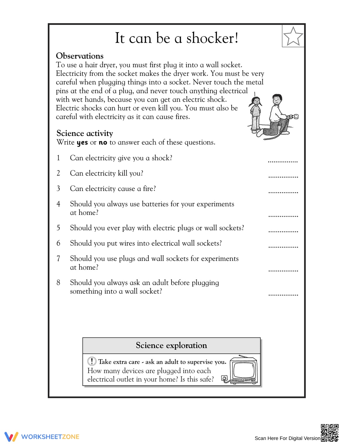 Electricity Safety Worksheet | Grade 1 Essential Printable - Page 1