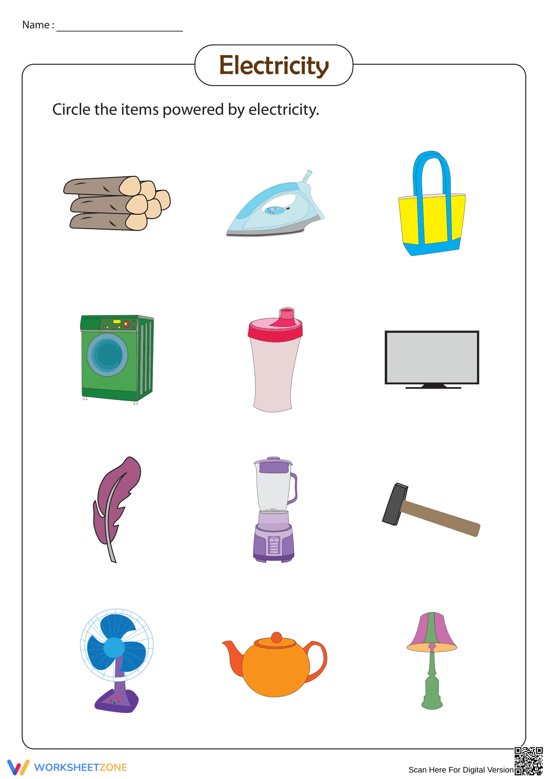 Grade 1 Electricity — Printable No-Prep Worksheet - Page 1