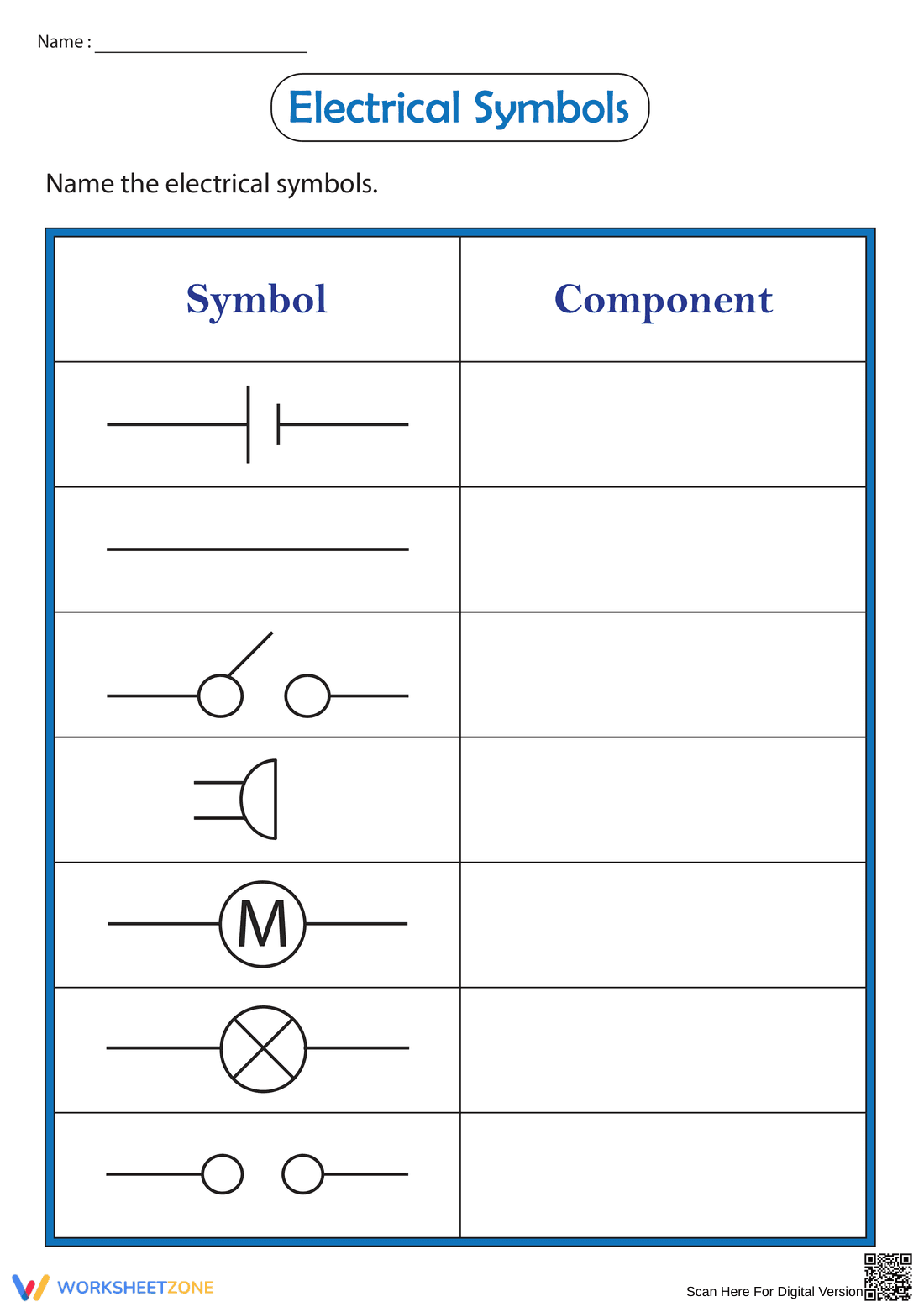 Printable Electrical Symbols Worksheet | Grade 6 Science - Page 1