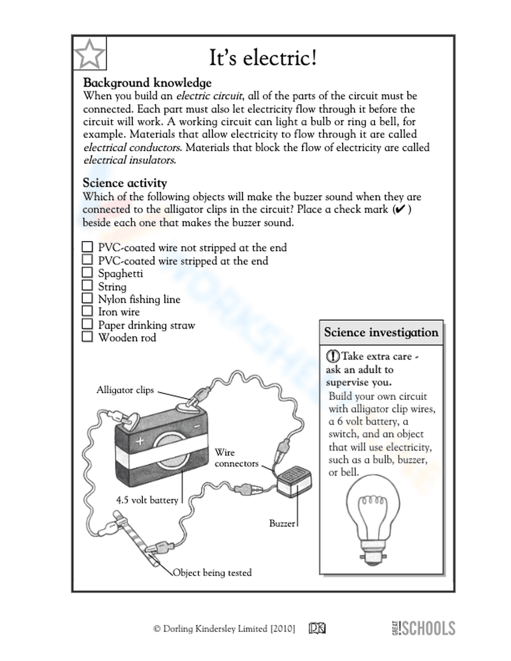 Essential Electric Circuits Worksheet | Grade 3 Science - Page 1