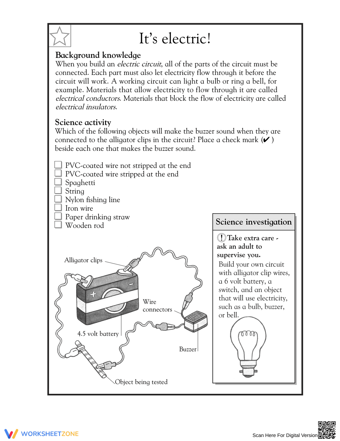 Essential Electric Circuits Worksheet | Grade 3 Science - Page 1