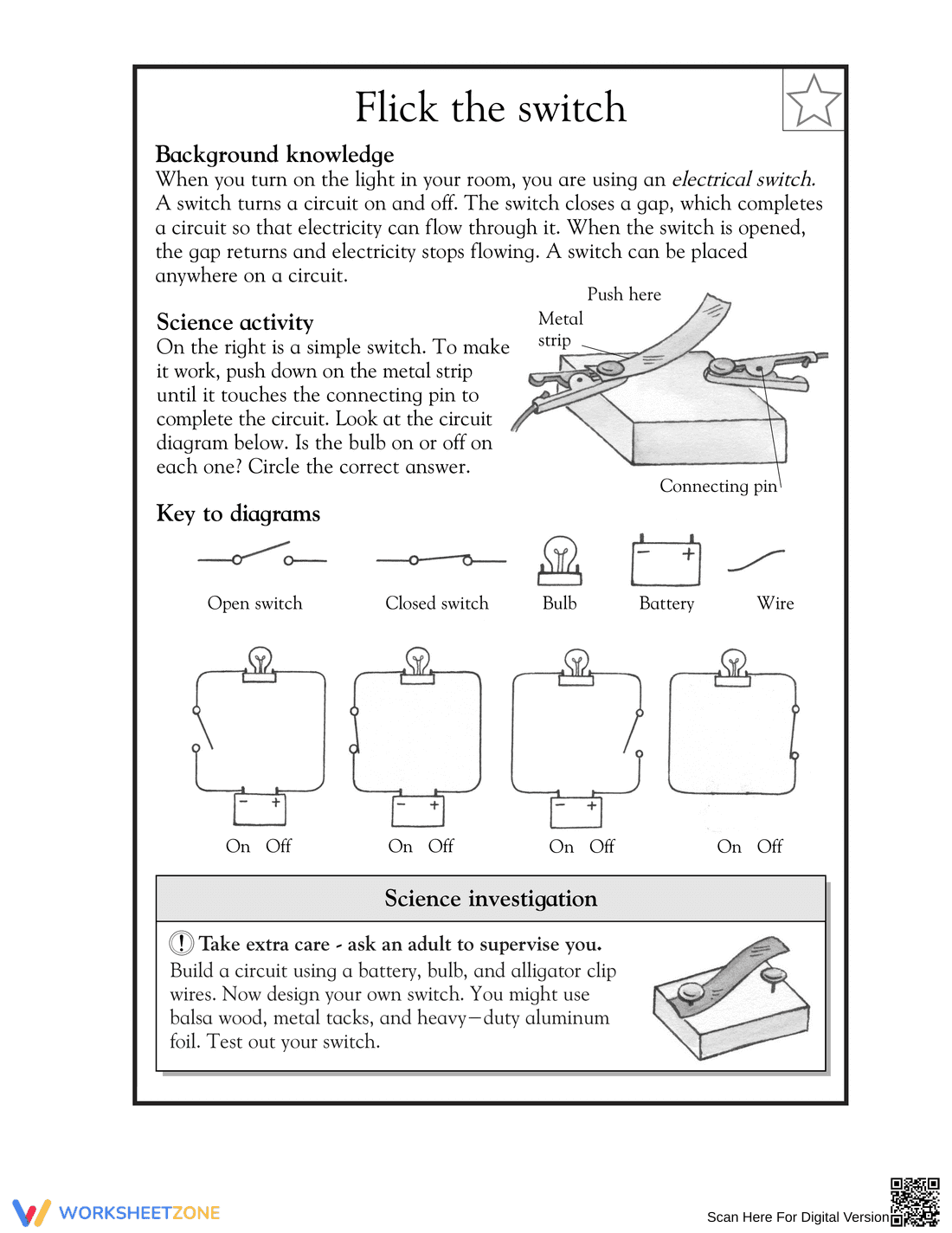 Essential Grade 4 Electrical Circuits & Switches Worksheet - Page 1