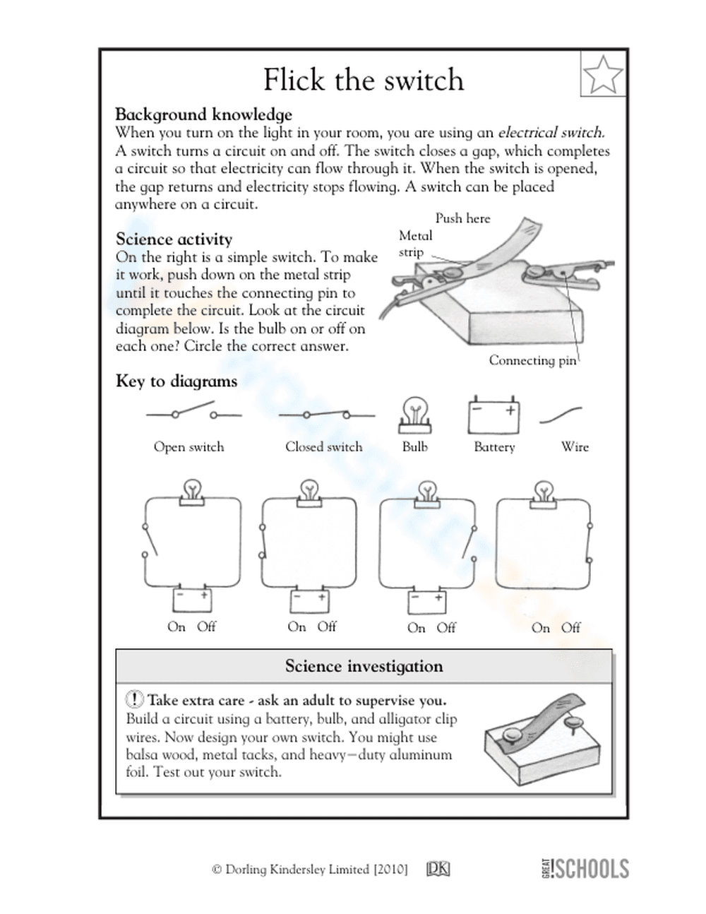 Essential Grade 4 Electrical Circuits & Switches Worksheet - Page 1