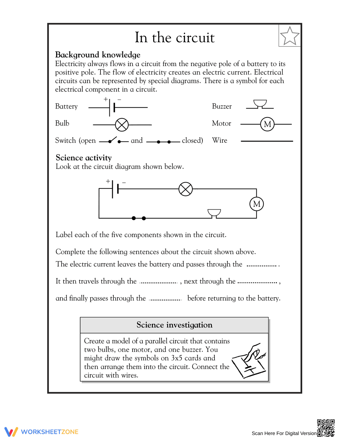 Grade 5 Electrical Circuits | Essential Printable Worksheet - Page 1