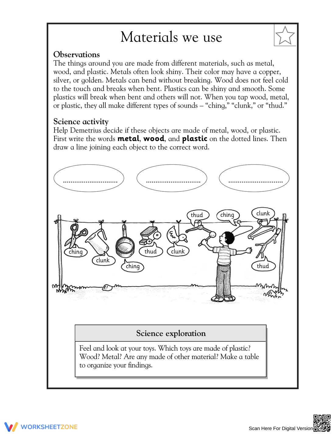 Printable Materials We Use Worksheet | Grade 1 Science - Page 1