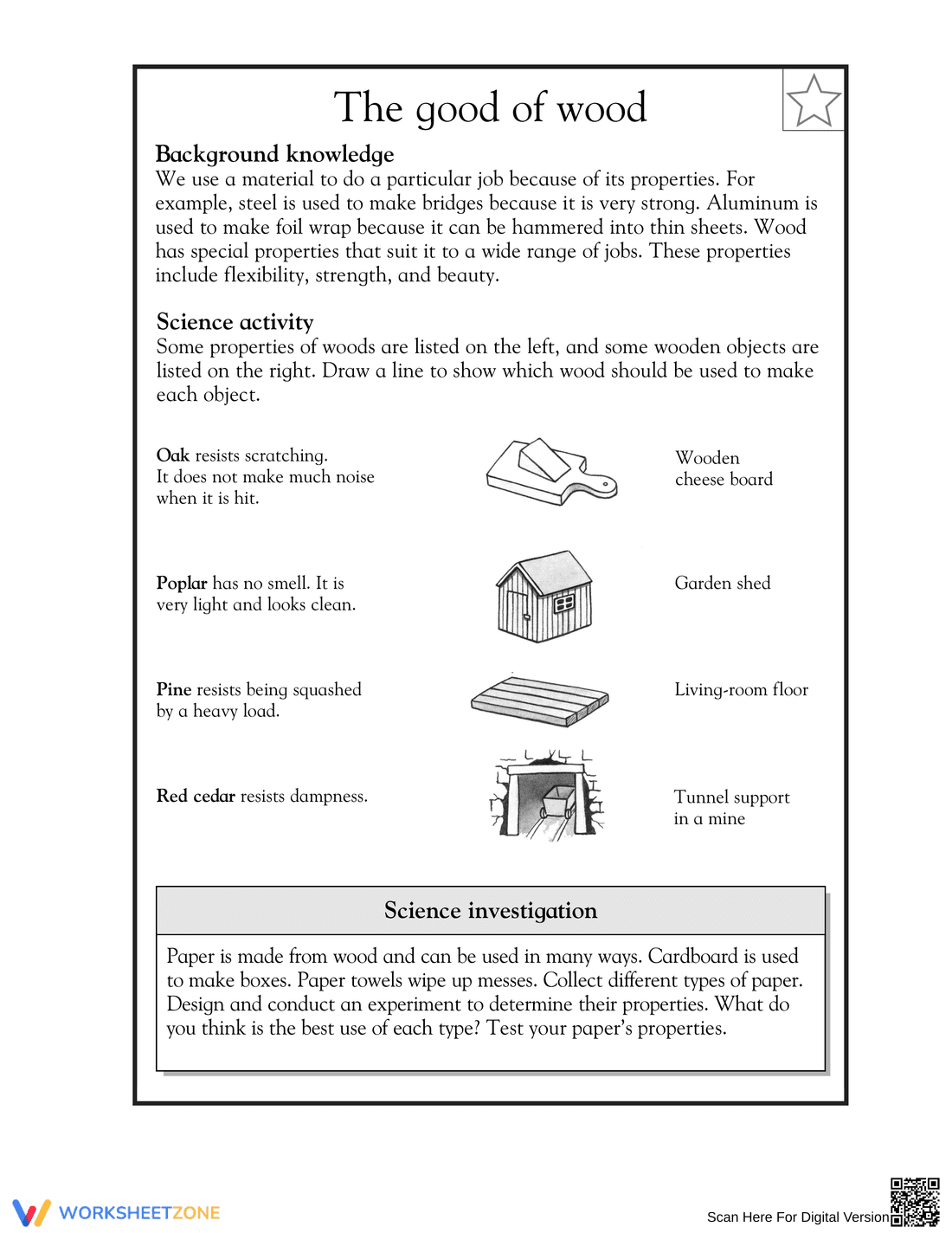 Essential Wood Properties Worksheet | Grade 3 Science - Page 1