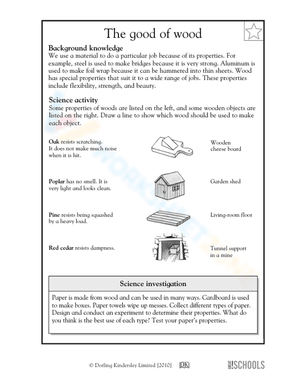 Essential Wood Properties Worksheet | Grade 3 Science - Page 1
