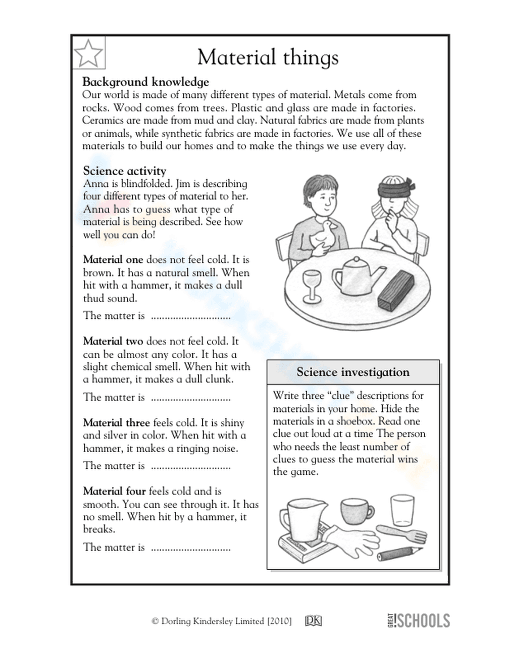 Essential Material Properties Worksheet | Grade 3 Science - Page 1